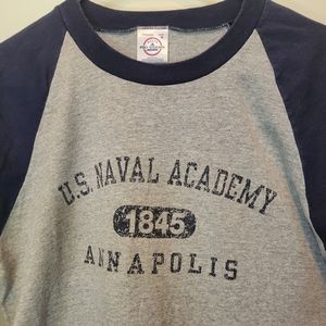 US NAVAl ACADEMY 1845 ANNAPOLIS VTGgray navy blue raglan long sleeve tee shirt